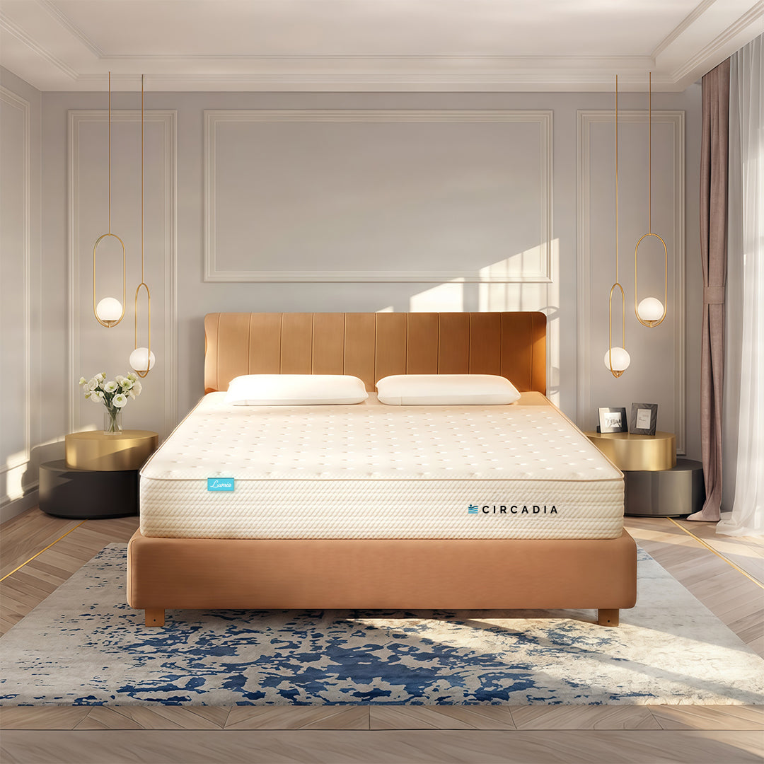 Circadia mattress on a bed in a stylish bedroom with neutral colors.