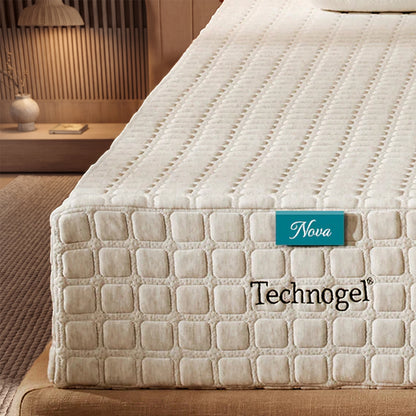 Beige mattress with Technogel branding in a bedroom setting